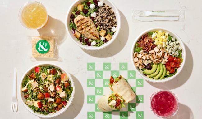 a table with food and drinks