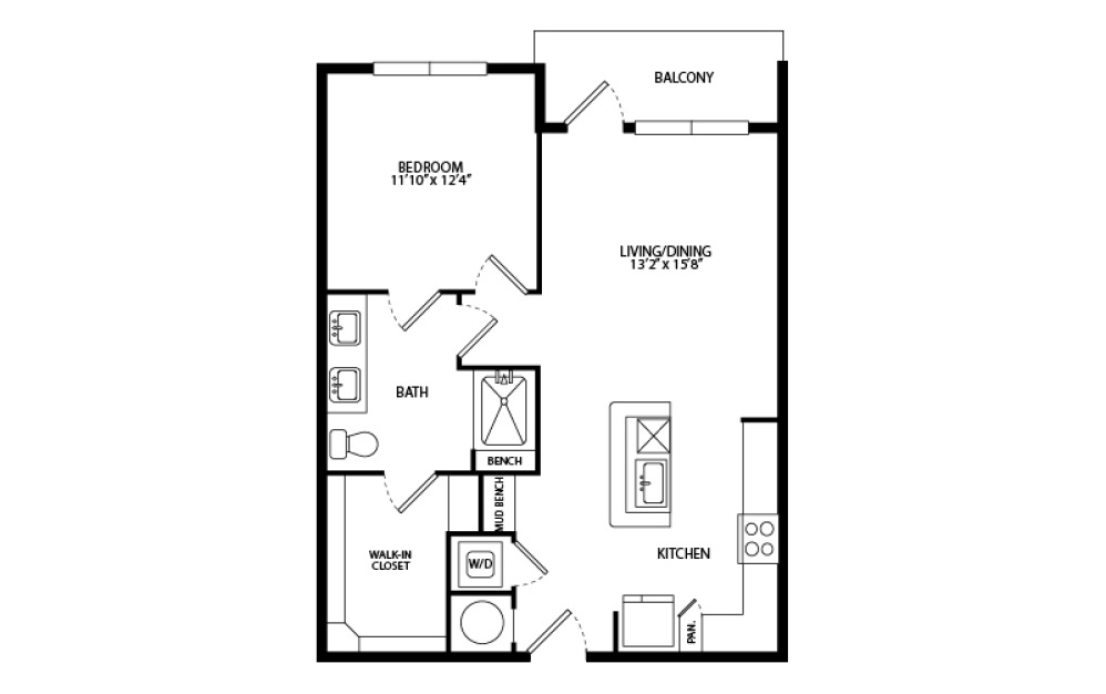 A2 - 1 bedroom floorplan layout with 1 bathroom and 758 square feet
