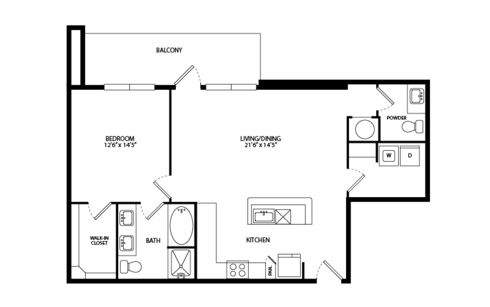 A4 - 1 bedroom floorplan layout with 1.5 bathroom and 950 square feet