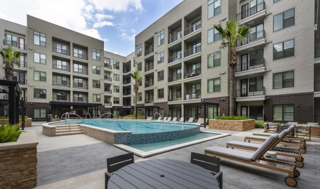 a pool in a courtyard